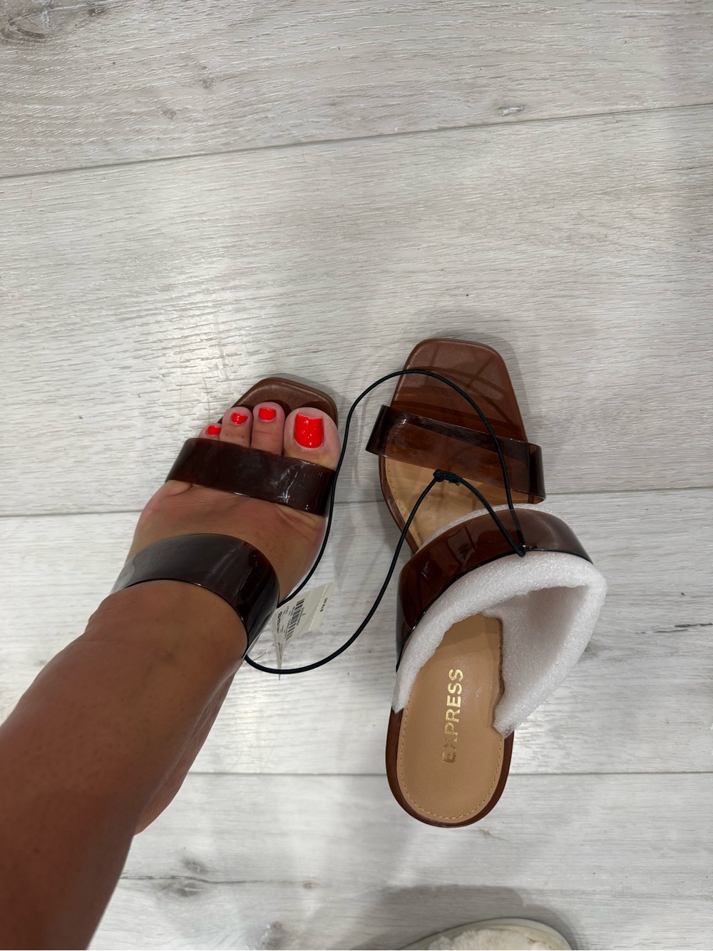 Express Brown Clear Strap Slide heels